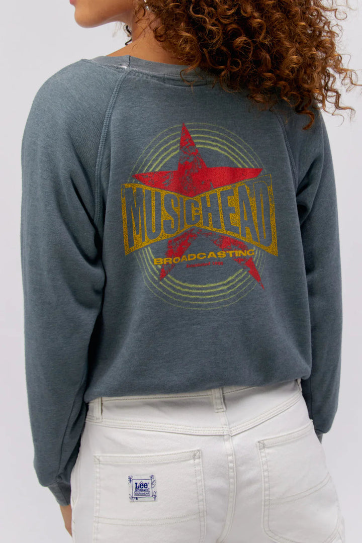 Daydreamer Music Head Raglan Crew Pullover - Grey