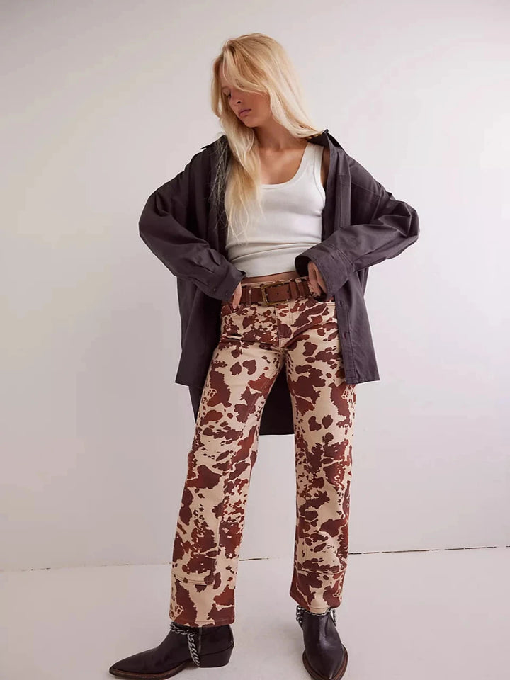 Jayden P Boutique - FREE PEOPLE - Risk Taker Printed Mid Rise Jeans - 24