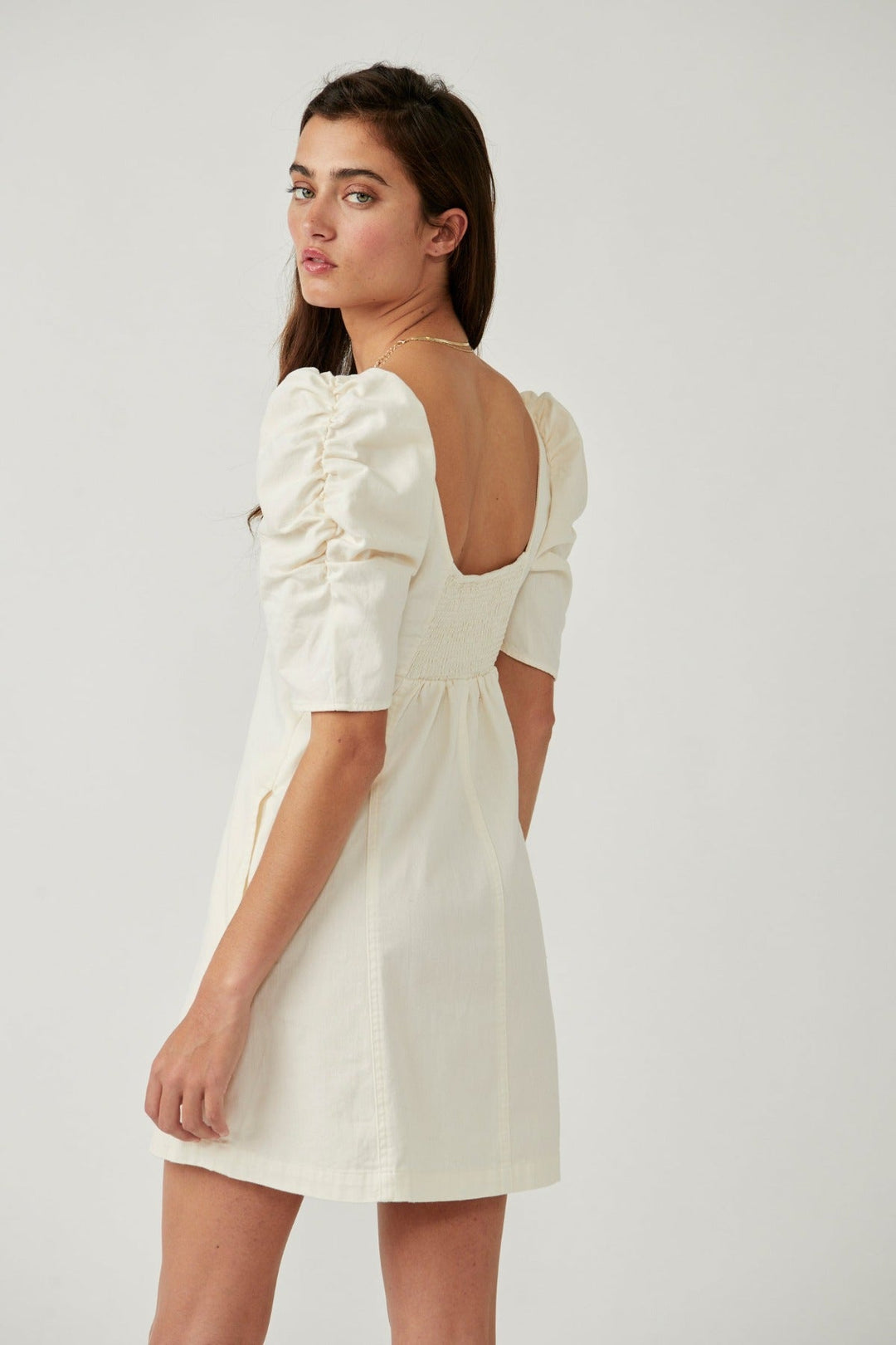 Free People Cheyenne Denim Mini Dress - Ivory