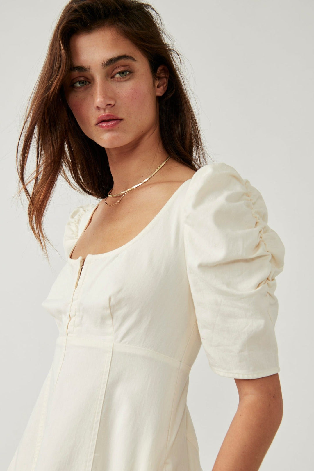 Free People Cheyenne Denim Mini Dress - Ivory