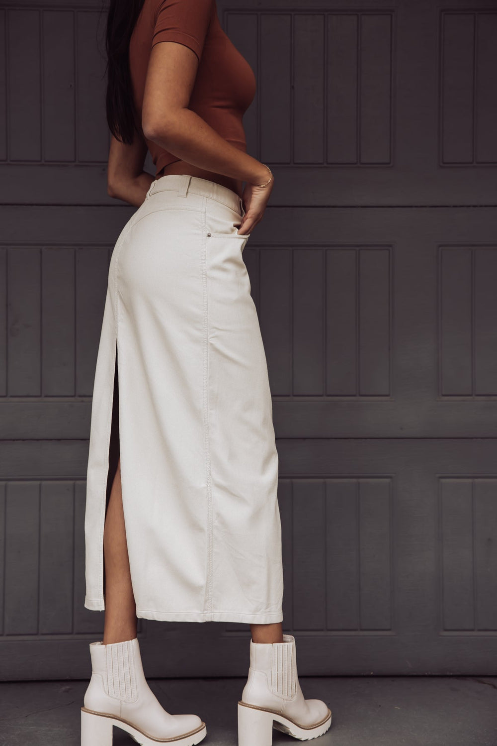 Free People City Slicker Vegan Maxi Skirt - Ivory