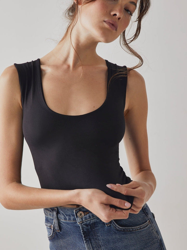 Free People Clean Lines Muscle Cami Top - Black