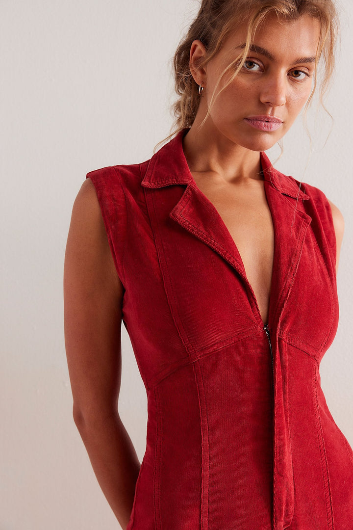 Jayden P Boutique - Free People Crvy Ring the Alarm One Piece Jumpsuit - Haute Red / Extra small