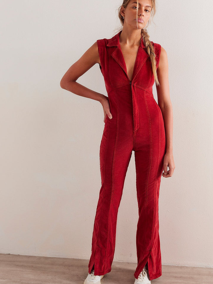 Jayden P Boutique - Free People Crvy Ring the Alarm One Piece Jumpsuit - Haute Red / Extra small