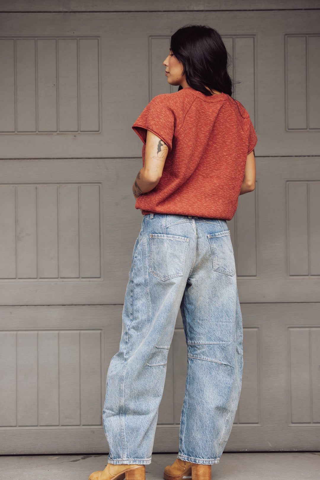 Free People Good Luck Mid Rise Barrel Jeans - Light Wash