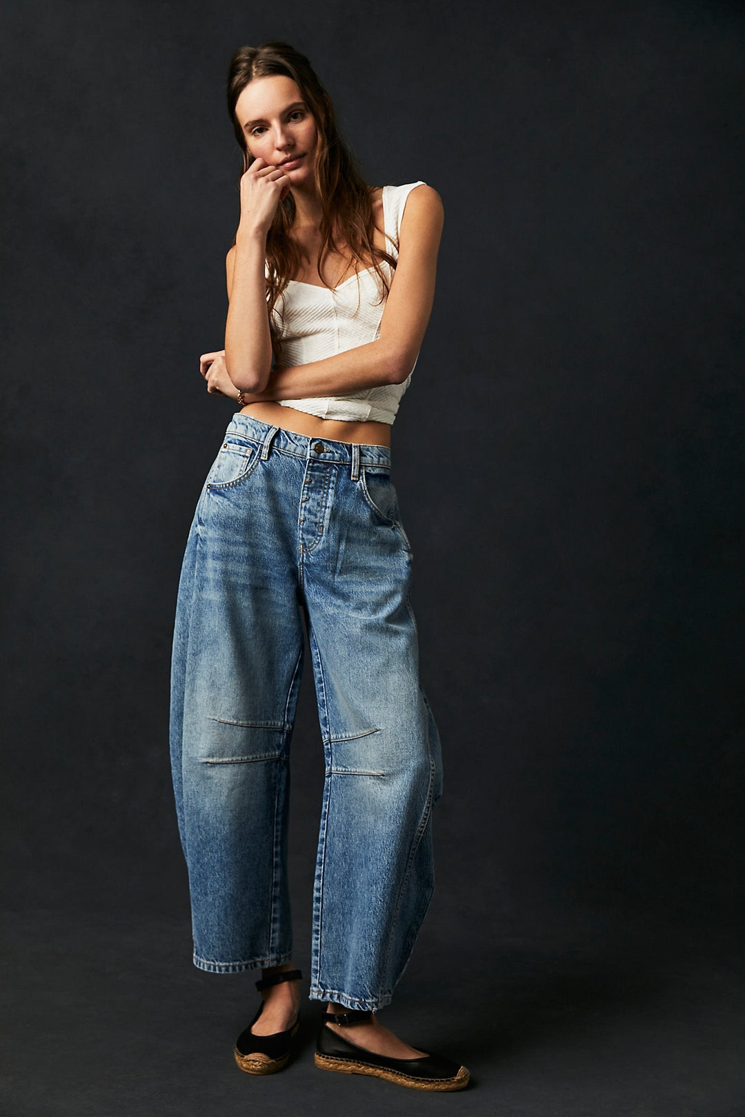 Jayden P Boutique - Free People Good Luck Mid Rise Barrel Jeans - 24 / Ultra Light Beam