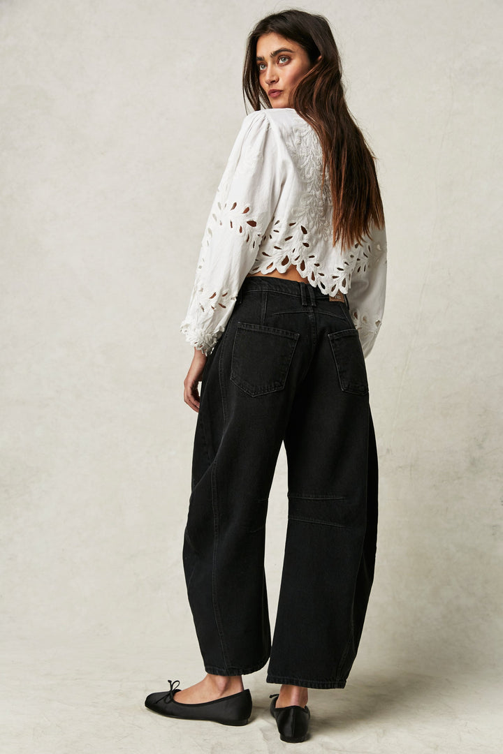 Jayden P Boutique - Free People Good Luck Mid Rise Barrel Jeans - 24 / Black