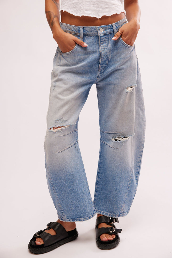 Jayden P Boutique - Free People Good Luck Mid Rise Barrel Jeans - 24 / Black