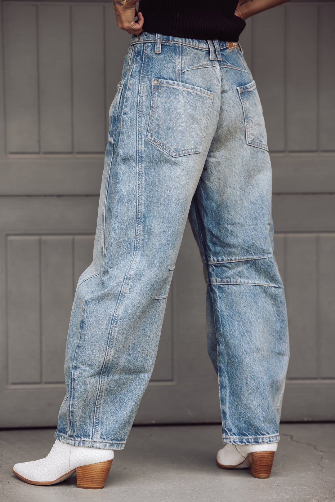 Free People Good Luck Mid Rise Barrel Jeans - Light Wash