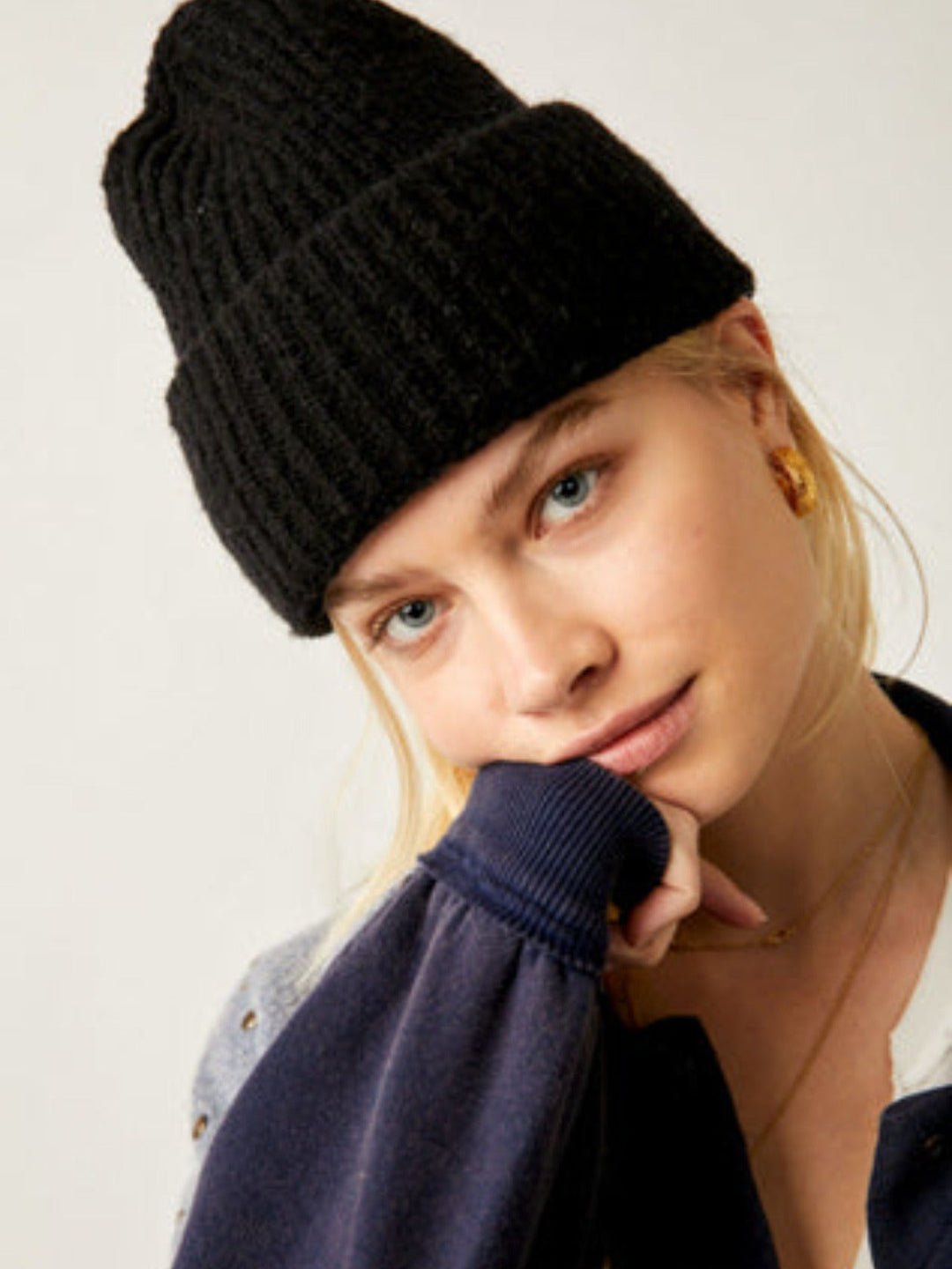 Free People Harbor Marble Ribbed Beanie - Black