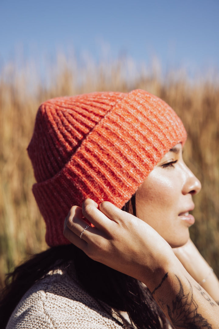 Free People Harbor Marble Ribbed Beanie - Cherry Tomato