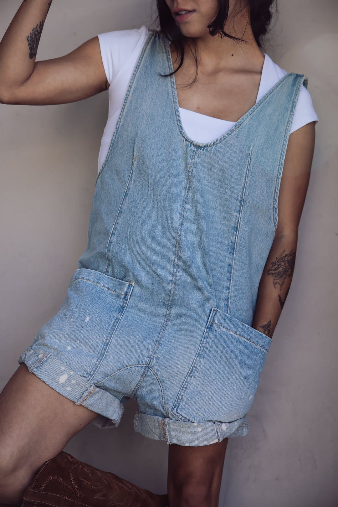 Free People High Roller Denim Shortalls