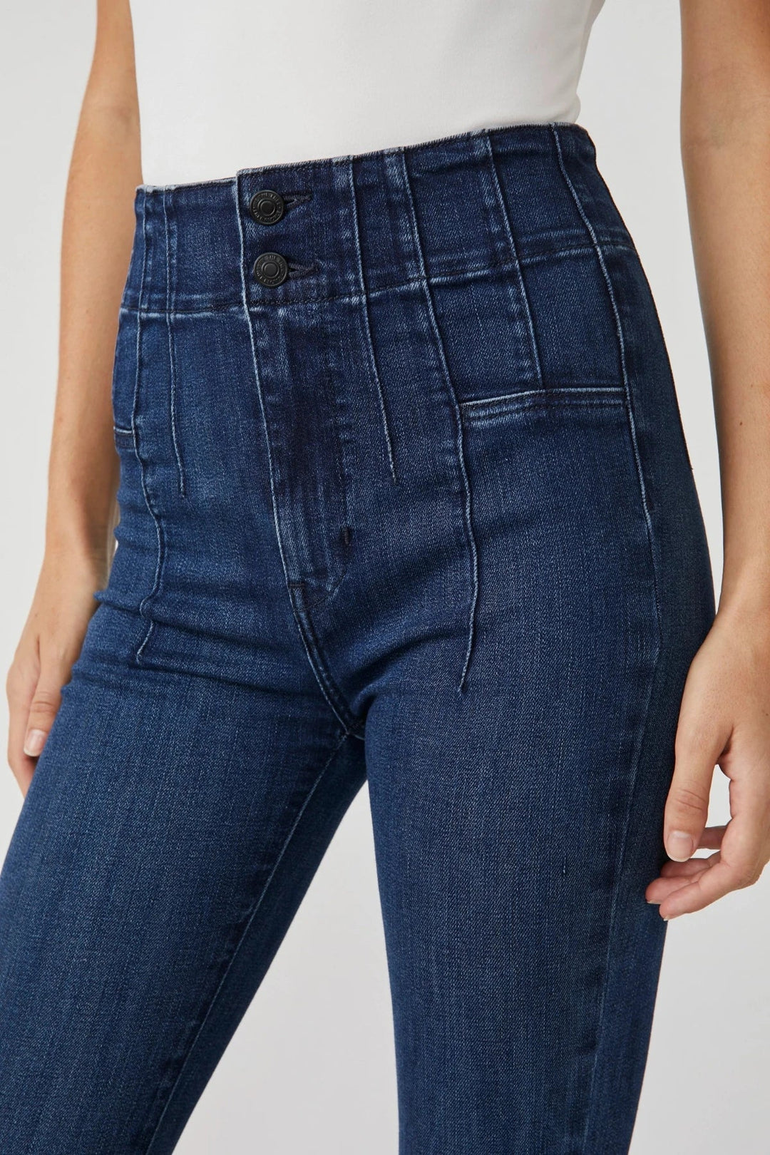 Trendy high rise jeans by Free People, made from flexible denim fabric, perfect for a fashionable and comfortable fit.