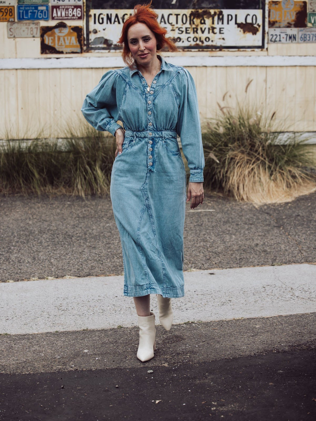 Free People Mad Love Denim Midi Dress