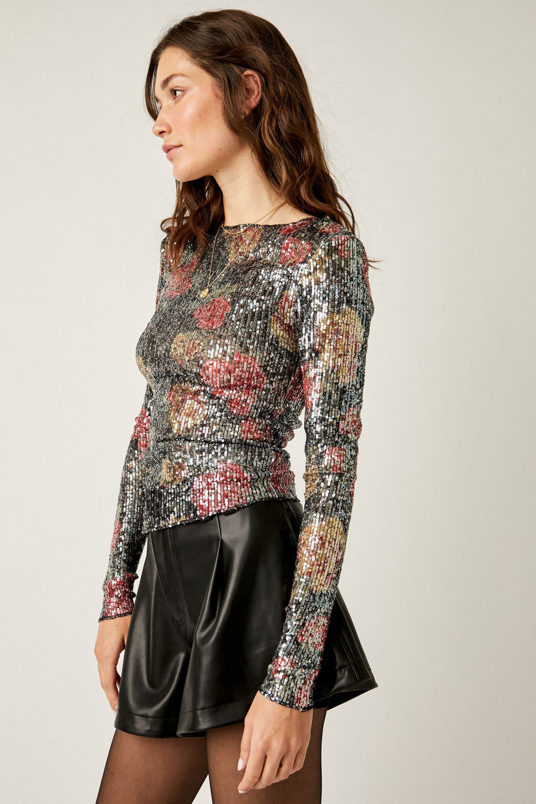 Free People Printed Gold Rush Sequin Top - Midnight