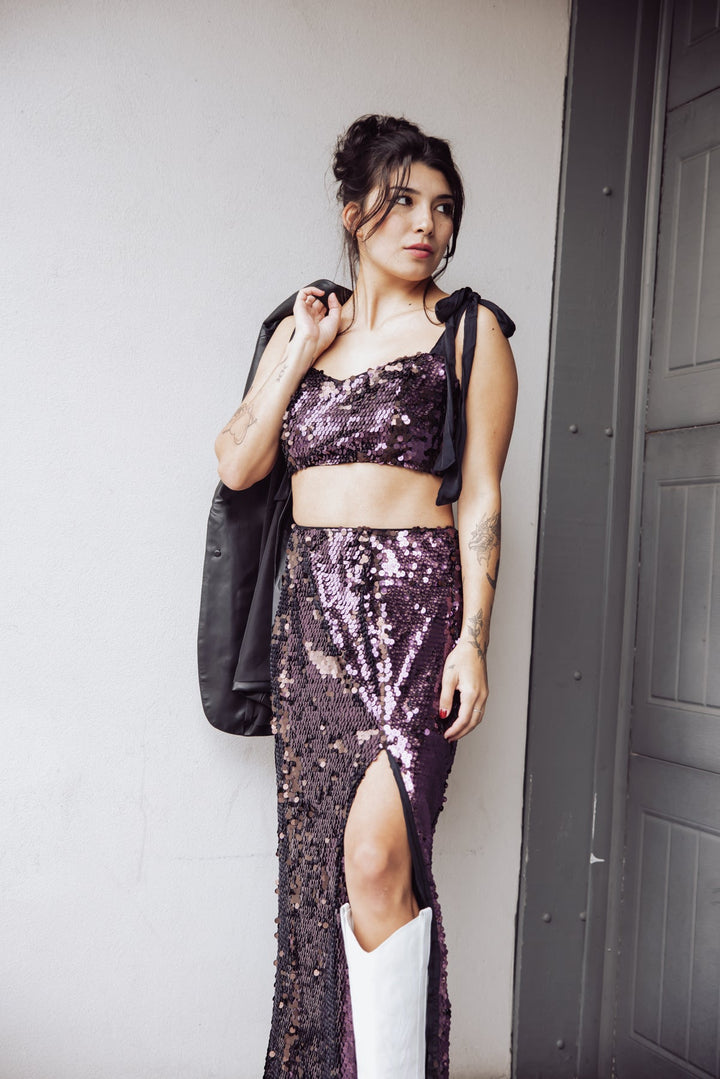 Free People Star Bright Sequin Crop Top - Purple