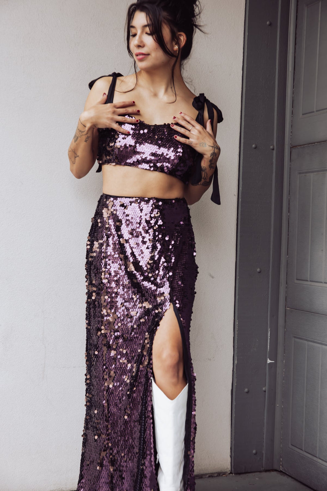 Free People Star Bright Sequin Crop Top - Purple