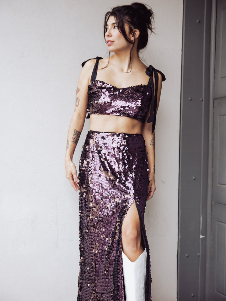 Free People Star Bright Sequin Crop Top - Purple