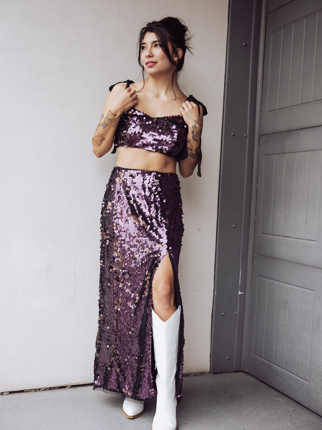 Free People Star Bright Sequin Maxi Skirt - Purple