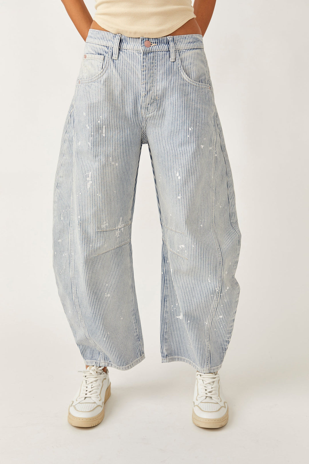 Jayden P Boutique - Free People Stripe Good Luck Mid-Rise Barrel Jeans - 25 / Tracks