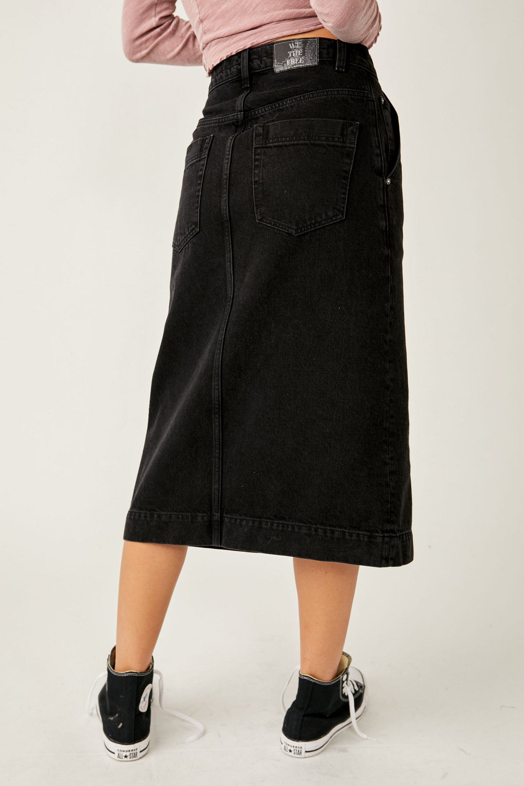 Jayden P Boutique - Free People Wild Roses Midi Denim Skirt - Black - 24