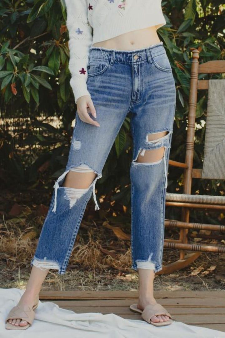 GARDEN JOY HIGH RISE DISTRESSED STRAIGHT LEG DENIM-kan can-Jayden P Boutique