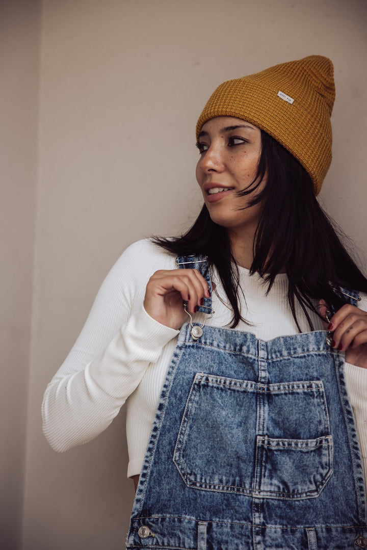 Gigi Pip Marsh Waffle Knit Beanie - Mustard