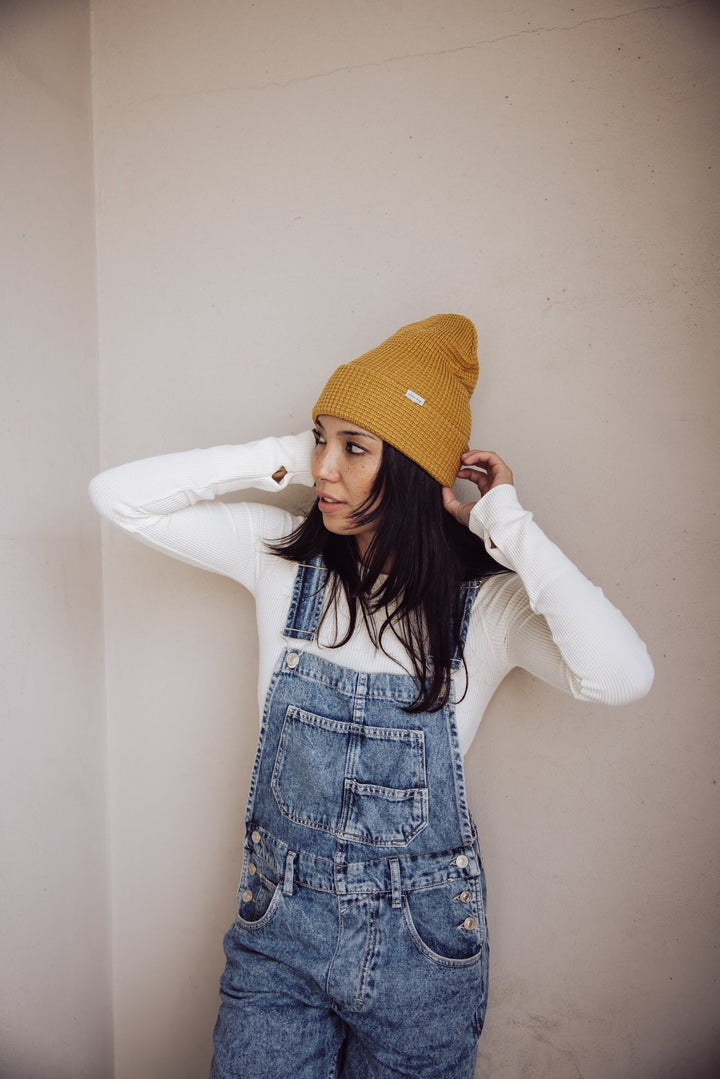 Gigi Pip Marsh Waffle Knit Beanie - Mustard