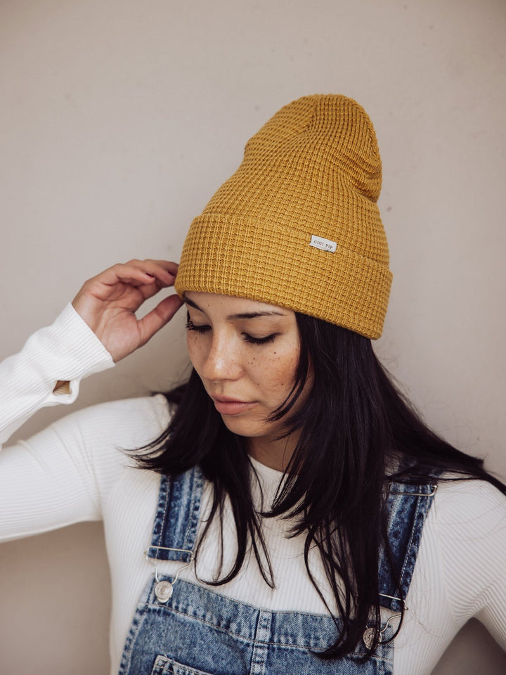 Gigi Pip Marsh Waffle Knit Beanie - Mustard