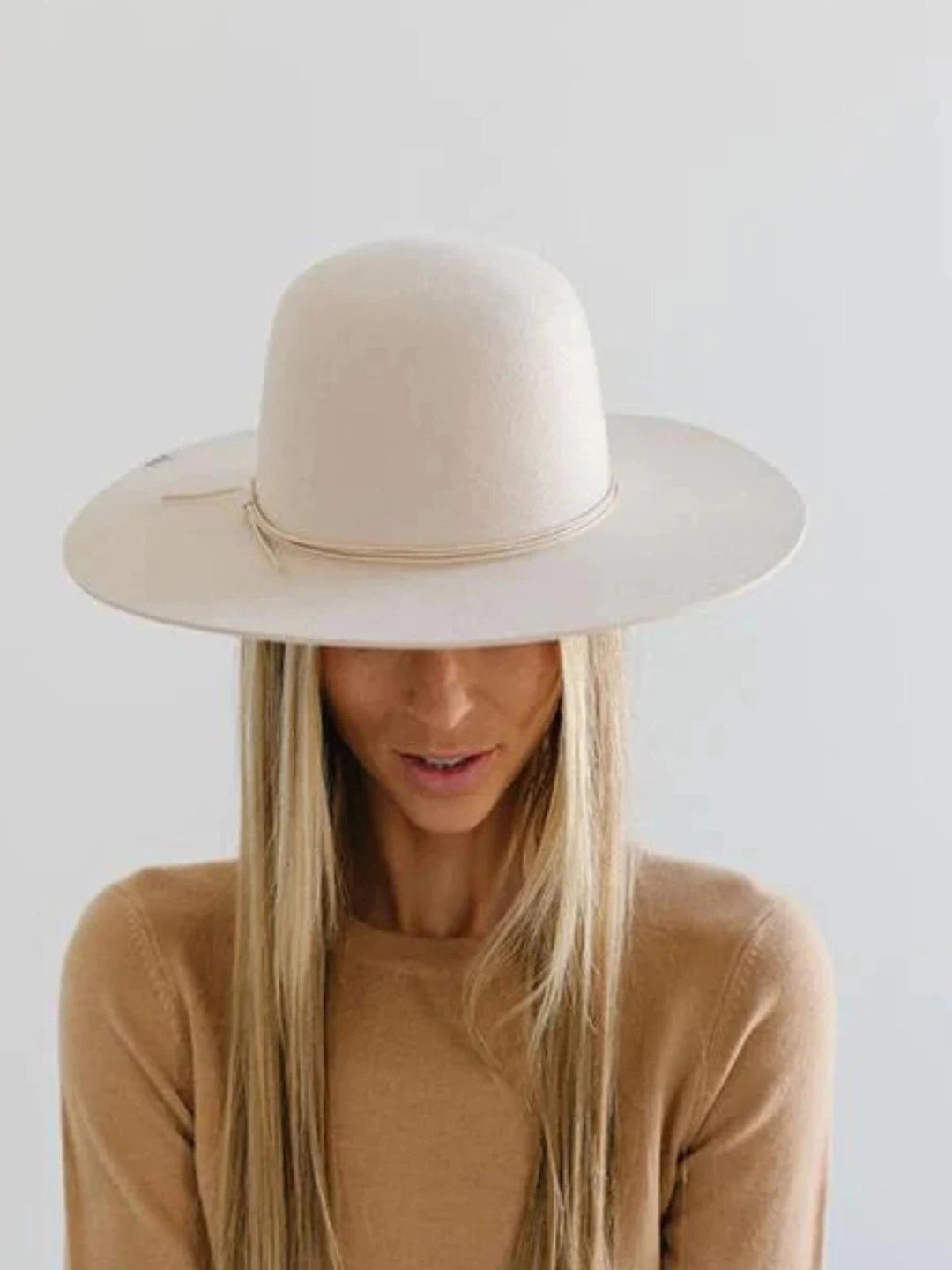 Jayden P Boutique - Gigi Pip Rue Open Crown Wide Brim Hat - Cream - 57 S/M