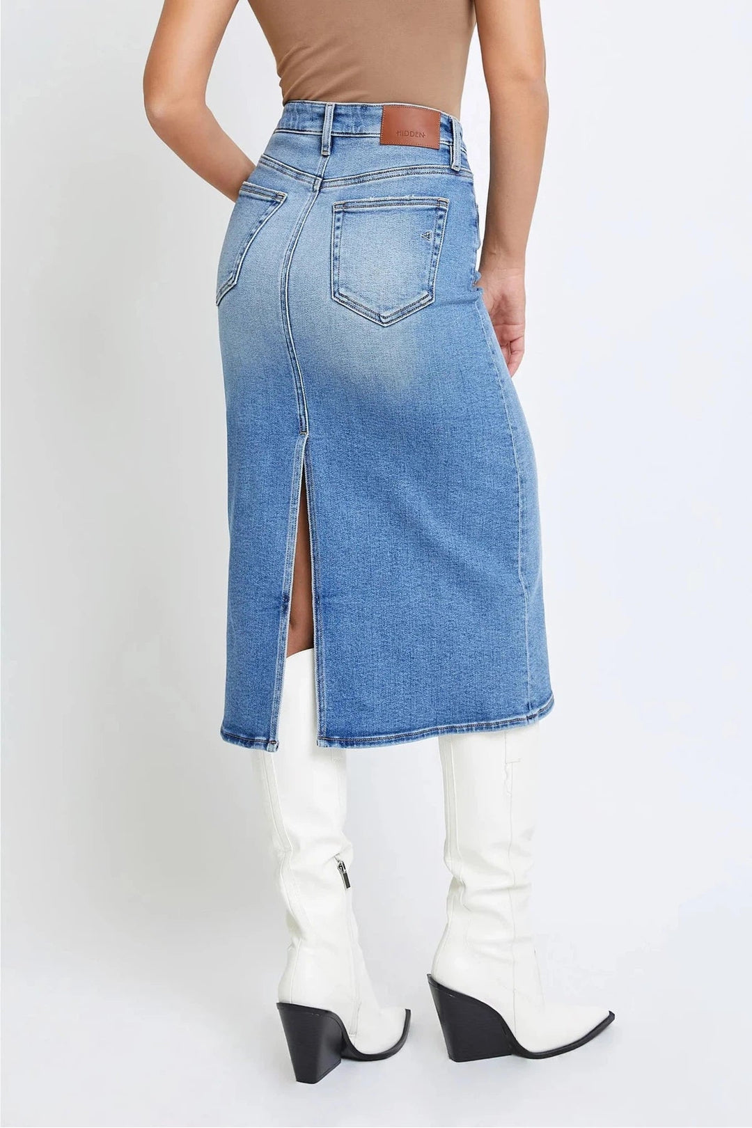 HIDDEN JEANS Peyton Denim Midi Pencil Skirt-HIDDEN JEANS-Jayden P Boutique