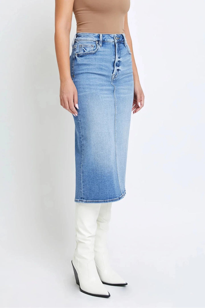 HIDDEN JEANS Peyton Denim Midi Pencil Skirt-HIDDEN JEANS-Jayden P Boutique