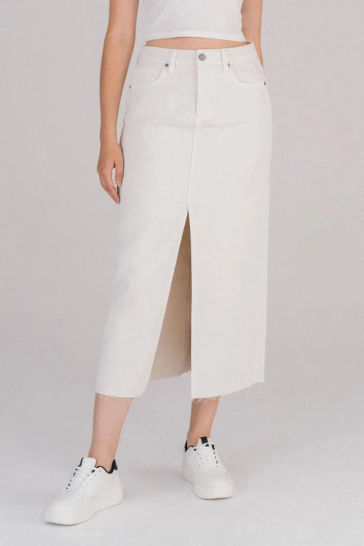 Jayden P Boutique - Hidden Jeans Peyton High Waist Midi Skirt - X-Small / White