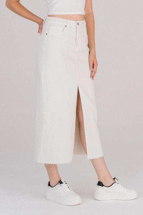 Jayden P Boutique - Hidden Jeans Peyton High Waist Midi Skirt - X-Small / White