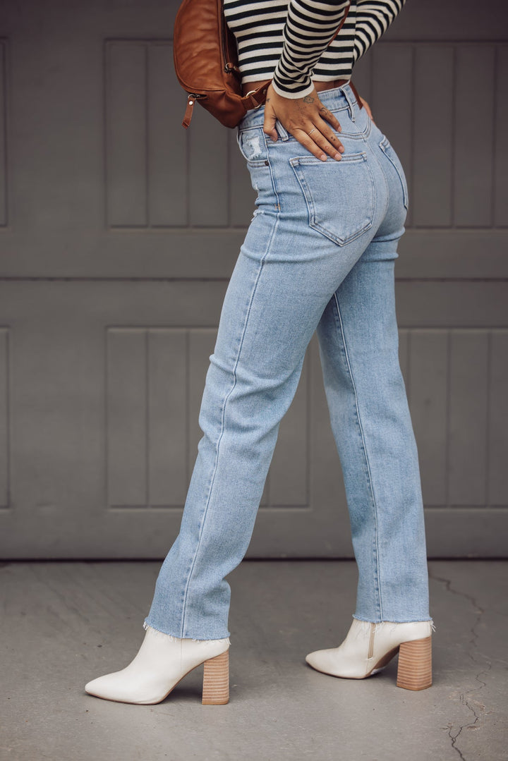 Hidden Jeans Tracey High Waist Straight Jeans - Light Blue