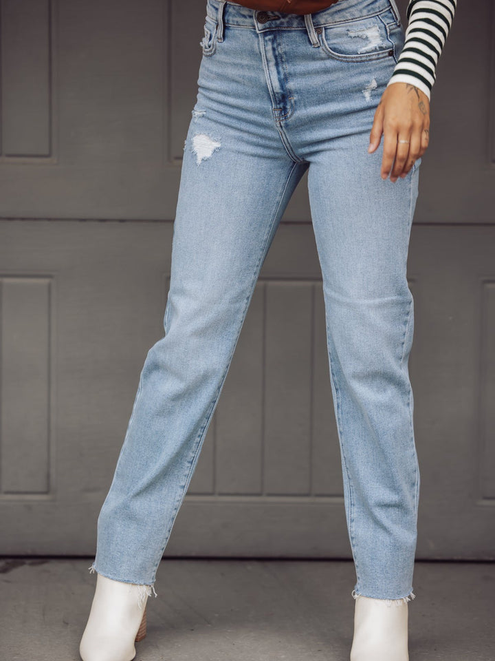 Hidden Jeans Tracey High Waist Straight Jeans - Light Blue