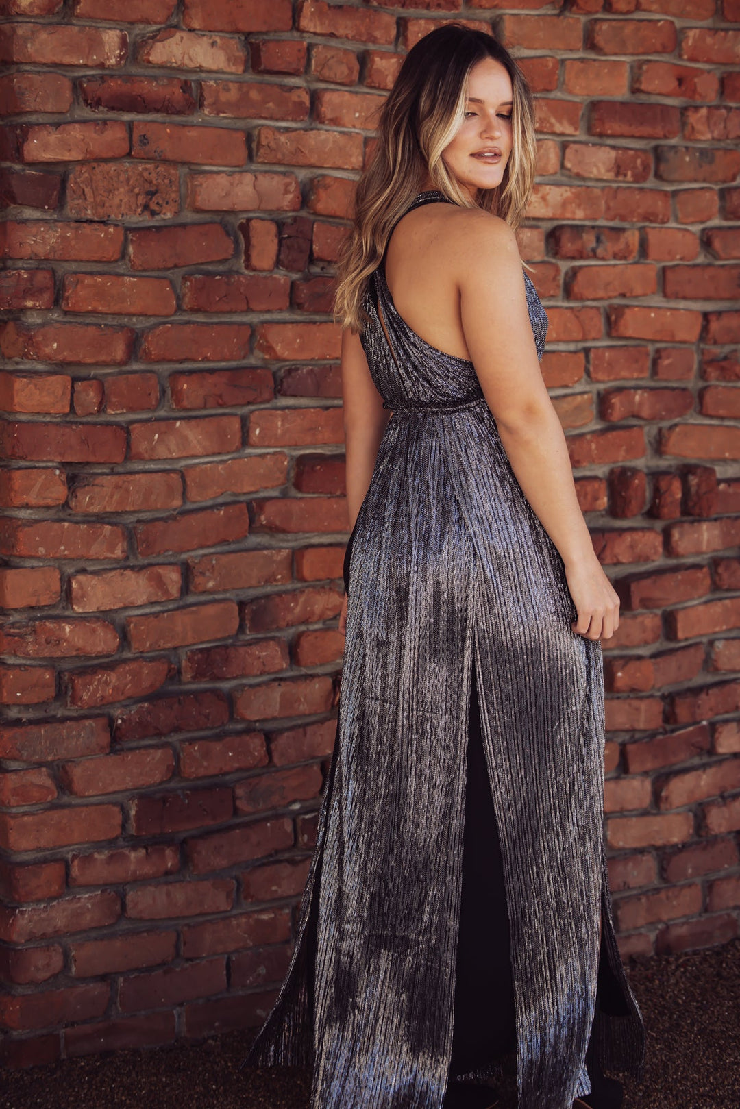 Holiday Plunge Metallic Maxi Dress-Love Stitch-Jayden P Boutique