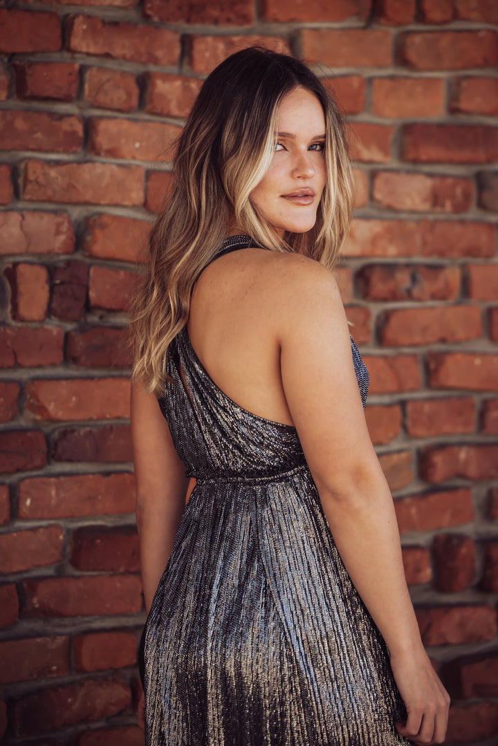 Holiday Plunge Metallic Maxi Dress-Love Stitch-Jayden P Boutique