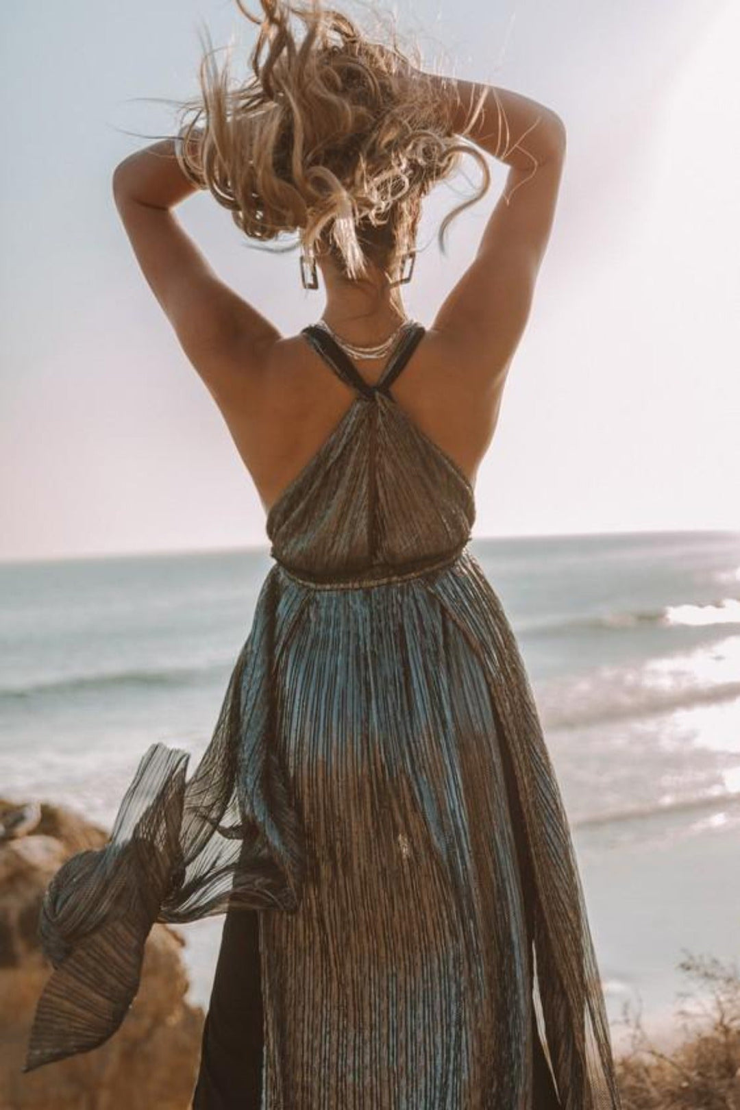 Holiday Plunge Metallic Maxi Dress-Love Stitch-Jayden P Boutique