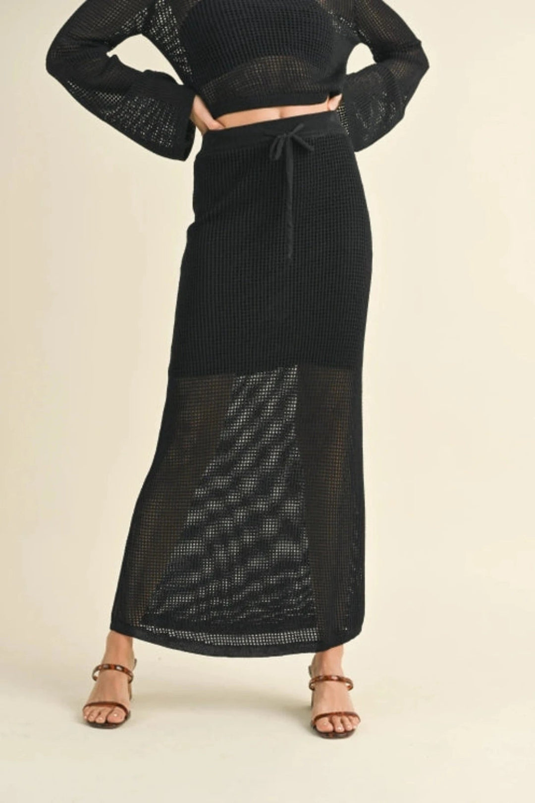 Jayden P Boutique - Kendall Knitted Crochet Maxi Skirt - Small / Black