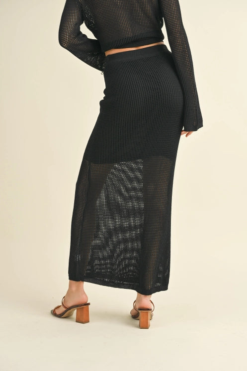 Jayden P Boutique - Kendall Knitted Crochet Maxi Skirt - Small / Black