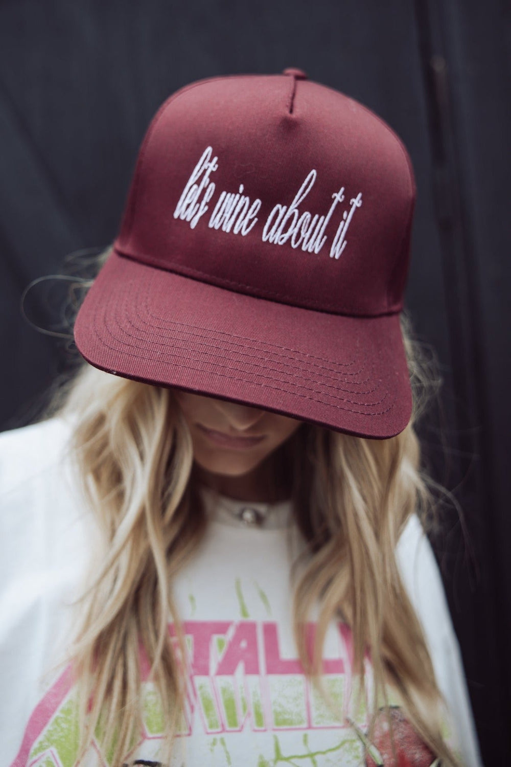 Lets Wine About It Trucker Hat - Dark Red