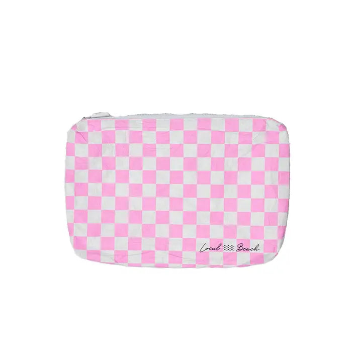 Jayden P Boutique - Local Beach Pink Checker Water Resistant Pouch - Default Title