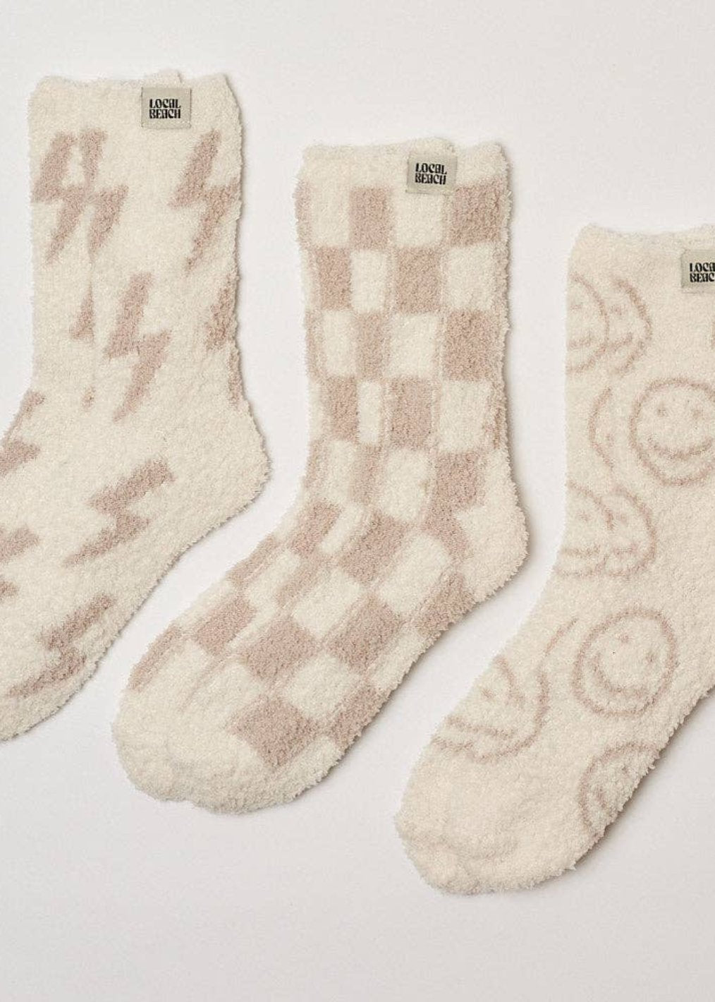 Local Beach checkered cozy socks cream 3