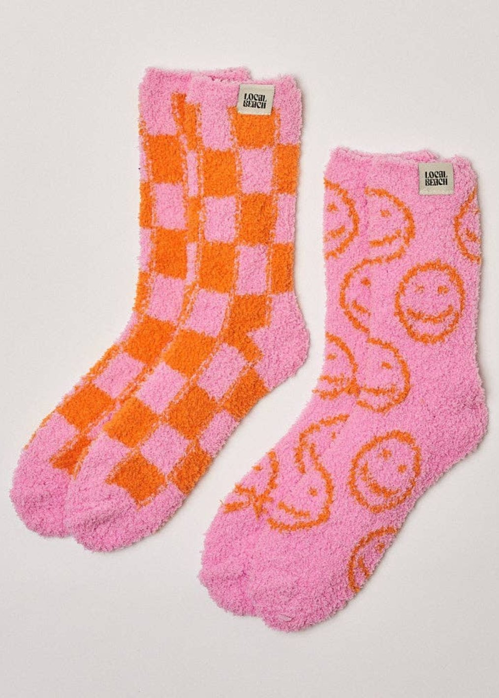 Local Beach checkered cozy socks pink 2