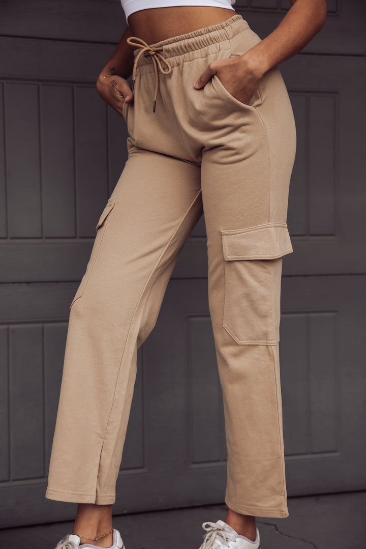 MAYA WIDE LEG CARGO SWEATS - TAN