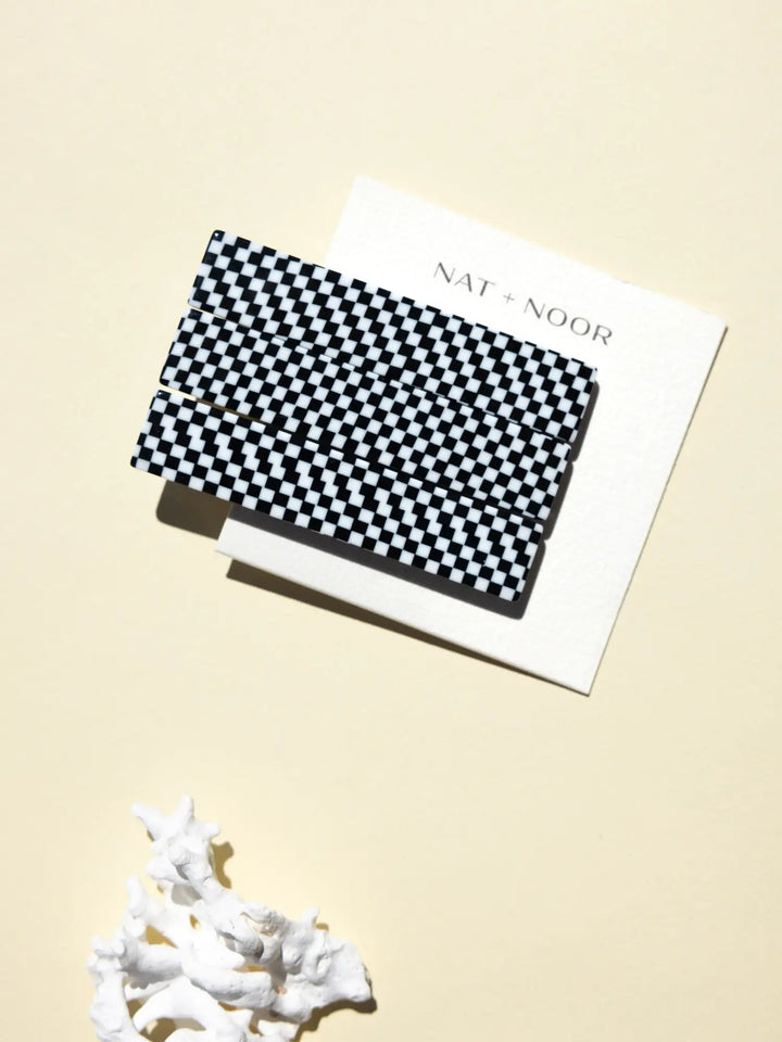 NAT & NOOR FLORA HAIR CLIP SET - BLACK & WHITE CHECKERED-Nat + Noor-Jayden P Boutique