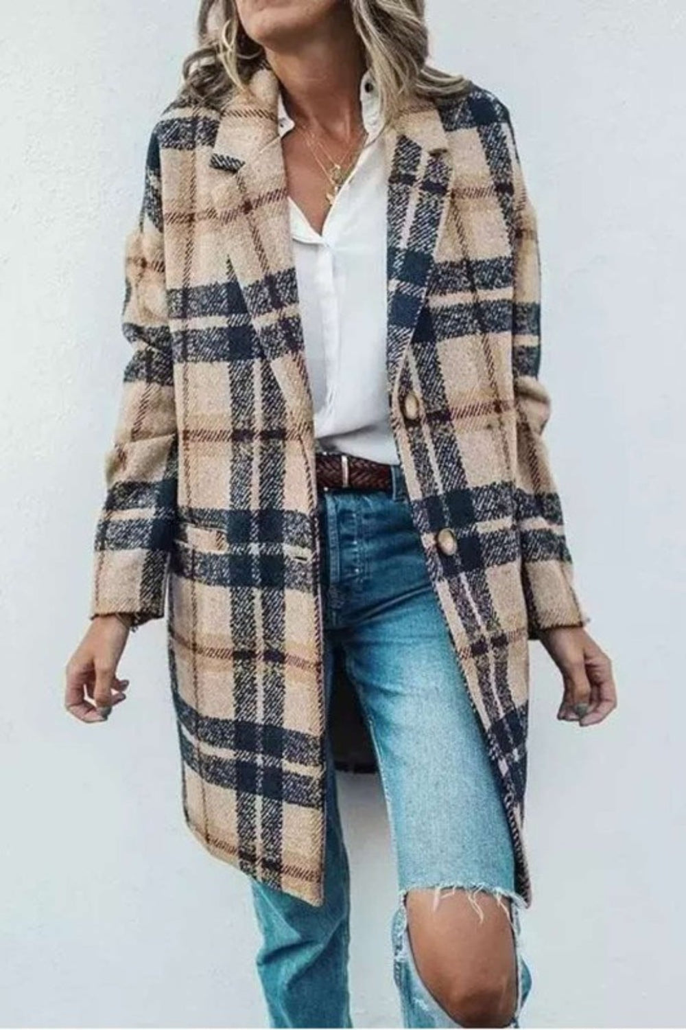 Jayden P Boutique - NEW ENGLAND PLAID WOOL COAT - SMALL / BROWN