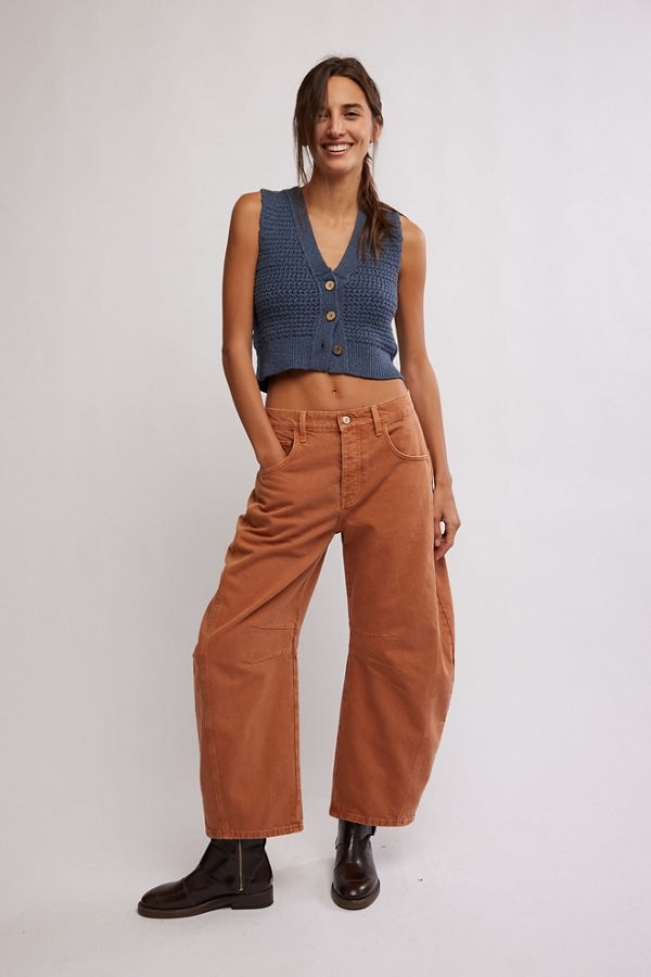 Jayden P Boutique - Free People Good Luck Mid Rise Barrel Jeans - 24 / Ginger Root