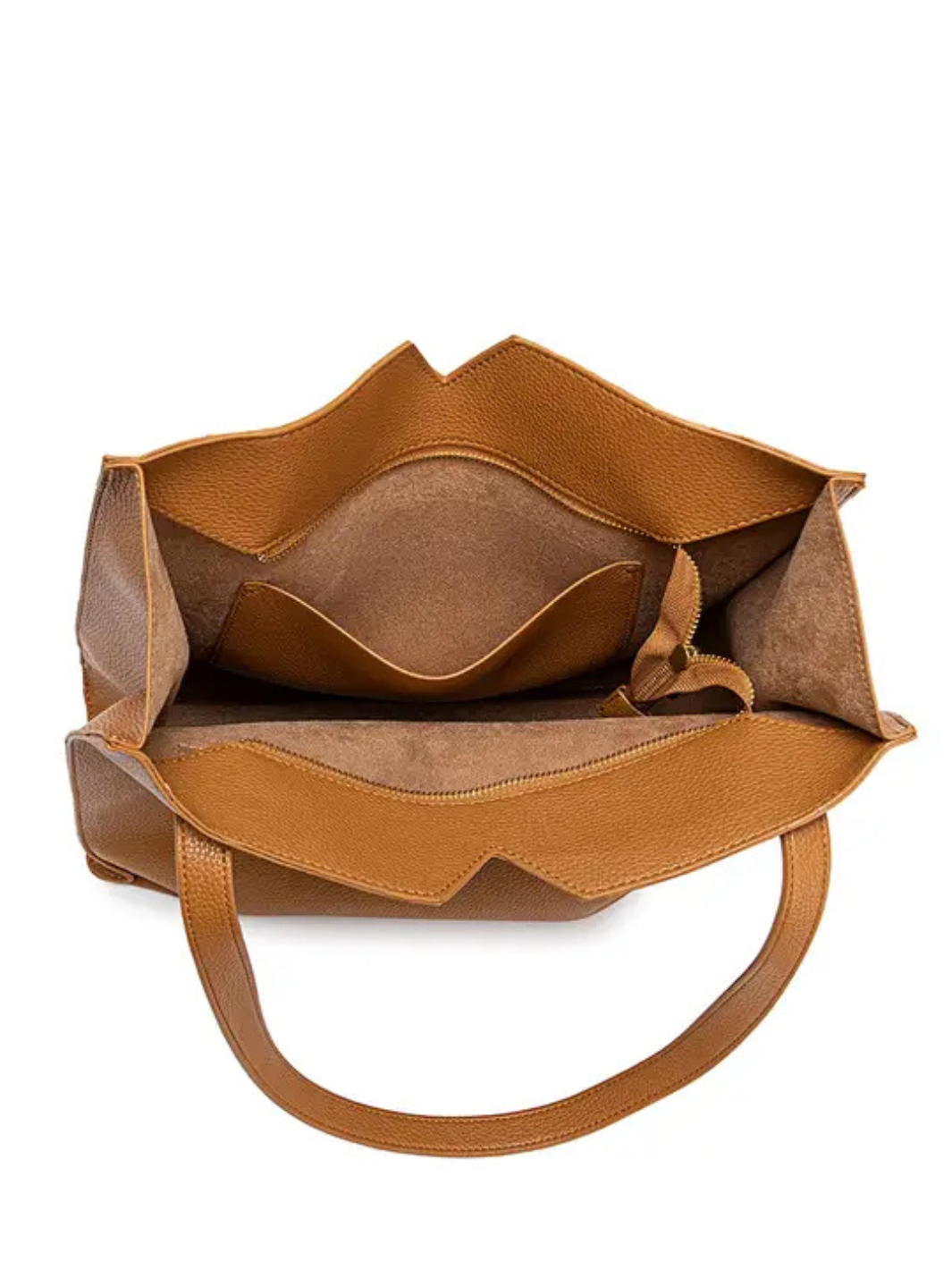 Stylish interior view of the PIXIE MOOD - Alicia Ii- Recycled Vegan Tote Bag - Black, featuring a removable pouch.